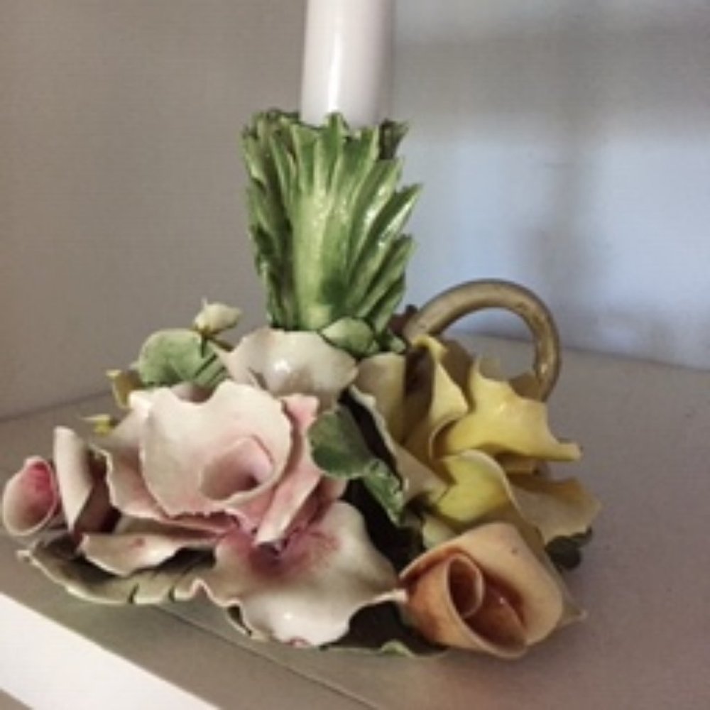 Capodimonte Porcelain Floral candle holder